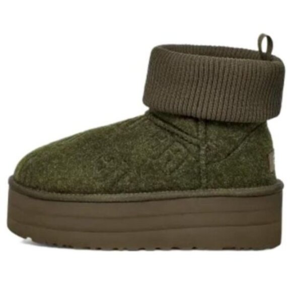 🆕UGG Classic Mini Platform Felted Shearling Lined Boot 8 Green
